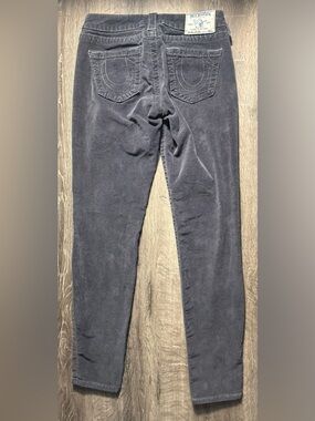 True Religion "Jodie" Low-Rise Skinny Micro-Velvet Leggings, Size 25/Small